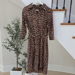 Zara Leopard Print Silky Shirtdress